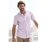 Kurzarmhemd JOHN DEVIN "Regular Fit", Herren, Gr. S (37/38), N-Gr, lila, Web, Obermaterial: 75% Baumwolle, 25% Leinen, unifarben, regular fit, Rundhals, abgesteppte Kante, Hemden, Leinenhemd mit Kentk