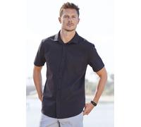 Kurzarmhemd JOHN DEVIN "Regular Fit", Herren, Gr. XL (43/44), N-Gr, schwarz, Web, Obermaterial: 75% Baumwolle, 25% Leinen, unifarben, regular fit, Rundhals, abgesteppte Kante, Hemden, Leinenhemd mit K