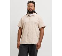 Kurzarmhemd "JORRIVIERA TEXTURE SHIRT SS PLS", Herren, Gr. 5XL, N-Gr, feather gray, Web, Obermaterial: 100% Baumwolle, JACK & JONES PLUSSIZE, unifarben, regular fit normal, gerader Abschluss, Hemden,