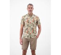 Kurzarmhemd LERROS "Flexibles Kurzarmhemd mit modischem Allover-Print", Herren, Gr. XL, Normalgrößen, gravel beige, 97% Baumwolle, 3% Elasthan, Hemden (49189566-XL) gravel beige