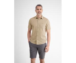 Kurzarmhemd LERROS "Halbarmhemd mit Leinenanteil, unifarben", Herren, Gr. S, Normalgrößen, beige (light dune beige), 80% Baumwolle, 20% Leinen, Hemden (84950913-S) light dune beige