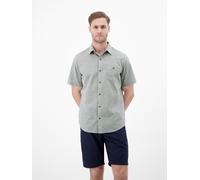 Kurzarmhemd LERROS, Herren, Gr. L, N-Gr, storm grau, Web, Obermaterial: 80% Baumwolle, 20% Leinen, unifarben, regular fit normal, ohne Ausschnitt, gerader Abschluss, Hemden, mit Logo Stickerei (731378
