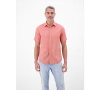 Kurzarmhemd LERROS, Herren, Gr. M, N-Gr, vivid rot, Web, Obermaterial: 80% Baumwolle, 20% Leinen, unifarben, regular fit normal, ohne Ausschnitt, gerader Abschluss, Hemden, mit Logo Stickerei (3339140