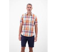Kurzarmhemd LERROS, Herren, Gr. XL, N-Gr, mint water, Web, Obermaterial: 71% Baumwolle, 29% Leinen, gemustert, regular fit normal, ohne Ausschnitt, gerader Abschluss, Hemden, mit Logo Stickerei (88470