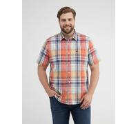 Kurzarmhemd LERROS "Kariertes Kurzarmhemd in großen Größen", Herren, Gr. 3XL, extraweit, broken weiß, 71% Baumwolle, 29% Leinen, Hemden (18632916-XXXL) broken weiß