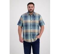 Kurzarmhemd LERROS "Kariertes Kurzarmhemd in großen Größen", Herren, Gr. 4XL, extraweit, mint water, 71% Baumwolle, 29% Leinen, Hemden (92016558-4XL) mint water