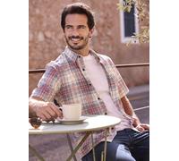 Kurzarmhemd LERROS "Karohemd aus sommerlichem Strukturgewebe", Herren, Gr. XXL, Normalgrößen, rot (earth rot), 60% Polyester, 40% Baumwolle, Hemden Kurzarmhemd (83212841-XXL)