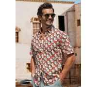 Kurzarmhemd LERROS "Kurzarmhemd mit floralem All-over-Print", Herren, Gr. S, Normalgrößen, vivid rot, 80% Baumwolle, 20% Leinen, Hemden (67482925-S) vivid rot