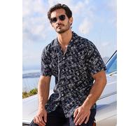 Kurzarmhemd LERROS "Kurzarmhemd mit maritimem Allover-Print aus Baumwolle", Herren, Gr. 3XL, Normalgrößen, classic navy, 100% Baumwolle, Hemden (38025323-XXXL) classic navy