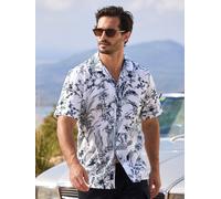 Kurzarmhemd LERROS "Legeres Kurzarmhemd mit floralem Print und offenem Kragen", Herren, Gr. XL, Normalgrößen, weiß (broken weiß), 100% Baumwolle, Hemden (64752946-XL) broken weiß