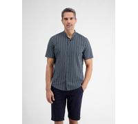 Kurzarmhemd LERROS "LERROS Gestreiftes Hemd mit Stehkragen", Herren, Gr. S, Normalgrößen, blau (classic navy), 100% Baumwolle, Hemden (22942851-S) classic navy