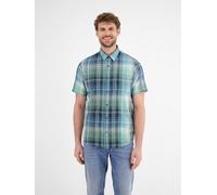 Kurzarmhemd LERROS "Sommerliches Karohemd mit Leinenanteil", Herren, Gr. 3XL, Normalgrößen, blau (coastal blau), 71% Baumwolle, 29% Leinen, Hemden Kurzarmhemd (72472625-XXXL)