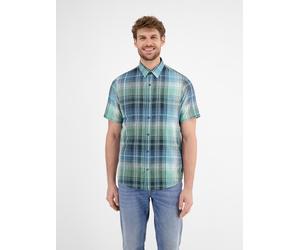 Kurzarmhemd LERROS "Sommerliches Karohemd mit Leinenanteil", Herren, Gr. S, Normalgrößen, coastal blau, 71% Baumwolle, 29% Leinen, Hemden Kurzarmhemd (72472625-S)