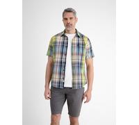Kurzarmhemd LERROS "Sommerliches Karohemd mit Leinenanteil", Herren, Gr. S, Normalgrößen, gelb (faded gelb), 71% Baumwolle, 29% Leinen, Hemden (64775265-S) faded gelb