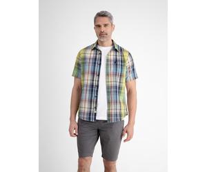 Kurzarmhemd LERROS "Sommerliches Karohemd mit Leinenanteil", Herren, Gr. S, Normalgrößen, gelb (faded gelb), 71% Baumwolle, 29% Leinen, Hemden (64775265-S) faded gelb
