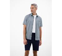 Kurzarmhemd LERROS "Unifarbenes Kurzarmhemd in Strukturqualität", Herren, Gr. S, Normalgrößen, true blau, 80% Baumwolle, 20% Leinen, Hemden (86782249-S) true blau