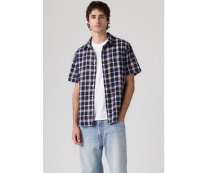 Kurzarmhemd LEVI'S "SUNSET 1 PKT STANDRD", Herren, Gr. XXL, N-Gr, sintra plaid v2 marineblaus, Web, Obermaterial: 43% Leinen, 34% Viskose, 23% Baumwolle, kariert, normal hüftbedeckend, Hemden, Leinens