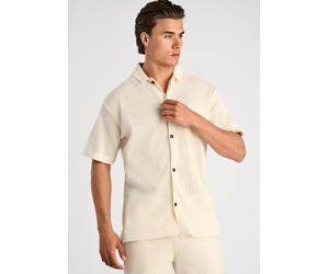 Kurzarmhemd LINDBERGH "Freizeithemd (Kurzarm) Regular Fit", Herren, Gr. M, Normalgrößen, weiß (ecru weiß), Obermaterial: 100% Baumwolle, Hemden (28170136-M) ecru weiß