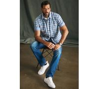 Kurzarmhemd MAN'S WORLD, Herren, Gr. M (39/40), N-Gr, blau (hellblau, weiß kariert), Web, Obermaterial: 100% Baumwolle, kariert, tailliert, abgestepptes Bündchen, Hemden, mit Brusttaschen (65881949-M)
