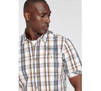 Kurzarmhemd MAN'S WORLD, Herren, Gr. S (37/38), N-Gr, bunt (beige, weiß, dunkelblau), Web, Obermaterial: 100% Baumwolle, kariert, bequem, abgestepptes Bündchen krempelbar, Hemden, im Karomuster mit kl