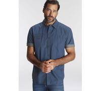 Kurzarmhemd MAN'S WORLD, Herren, Gr. XL (43/44), N-Gr, blau, Web, Obermaterial: 100% Baumwolle, unifarben, bequem, abgestepptes Bündchen kontrastfarben,krempelbar, Hemden, mit kleinem Brustprint (9100