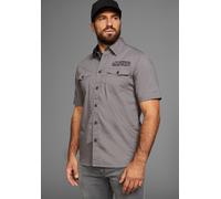 Kurzarmhemd MAN'S WORLD, Herren, Gr. XL (43/44), N-Gr, grau, Obermaterial: 100% Baumwolle, bestickt, comfort fit, Hemden, mit kontrastfarbener Stickerei, Topseller (64056227-XL) grau