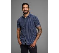 Kurzarmhemd MAN'S WORLD, Herren, Gr. XL (43/44), N-Gr, blau (marine gestreift), Web, Obermaterial: 100% Baumwolle, gestreift, comfort fit hüftlang, Aufschlag, Hemden, modern gestreift (40841914-XL) ma