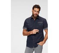 Kurzarmhemd MAN'S WORLD, Herren, Gr. XXL (45/46), N-Gr, blau (dunkelblau), Obermaterial: 100% Baumwolle, bestickt, comfort fit, Hemden, mit kontrastfarbener Stickerei (54834859-XXL) dunkelblau