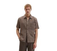 Kurzarmhemd MARC O'POLO "aus Bio-Baumwolle in Leno-Weave", Herren, Gr. XL, Normalgrößen, light braun, Obermaterial: 100% Baumwolle, gestreift, regular fit normal, normaler Saum, Hemden (41261168-XL) l