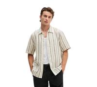 Kurzarmhemd MARC O'POLO "aus Bio-Baumwolle und Leinen", Herren, Gr. 3XL, Normalgrößen, medium grau, Obermaterial: 78% Baumwolle, 22% Leinen, gestreift, regular fit normal, normaler Saum, Hemden (17816