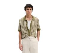 Kurzarmhemd MARC O'POLO "aus Bio-Baumwolle und Leinen", Herren, Gr. XXL, Normalgrößen, fresh seaweed, Obermaterial: 87% Baumwolle, 13% Leinen, gestreift, regular fit normal, Hemden (57237048-XXL) fres