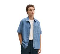 Kurzarmhemd MARC O'POLO "aus leichtem Bio-Baumwoll-Denim", Herren, Gr. 3XL, Normalgrößen, blau (medium blau), Obermaterial: 95% Baumwolle, 4% Elastomultiester, 1% Elasthan, unifarben, regular fit norm
