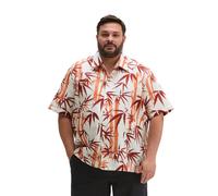 Kurzarmhemd MARC O'POLO "aus Leinen und Bio-Baumwolle", Herren, Gr. 3XL, Normalgrößen, bunt (medium rot), Obermaterial: 50% Leinen, 50% Baumwolle, bedruckt, regular fit normal, normaler Saum, Hemden (