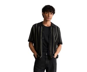 Kurzarmhemd MARC O'POLO DENIM "mit vertikalen Streifen", Herren, Gr. L, Normalgrößen, schwarz, Obermaterial: 100% Baumwolle, gestreift, relaxed fit normal, Hemden (45797645-L) schwarz