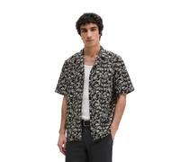 Kurzarmhemd MARC O'POLO "mit sommerlichem Blattmotiv", Herren, Gr. M, Normalgrößen, schwarz-weiß (medium grau), Obermaterial: 100% Baumwolle, bedruckt, regular fit normal, normaler Saum, Hemden (43102