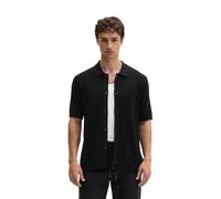 Kurzarmhemd MARC O'POLO "mit vertikaler Strickstruktur", Herren, Gr. XXL, Normalgrößen, schwarz, Obermaterial: 100% Baumwolle, unifarben, regular fit normal, Bündchen, Hemden (85140564-XXL) schwarz