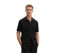Kurzarmhemd MARC O'POLO "mit weichem Frottee-Blattmuster", Herren, Gr. 3XL, Normalgrößen, schwarz, Obermaterial: 100% Baumwolle, unifarben, regular fit kurz, normaler Saum, Hemden (65181552-XXXL) schw