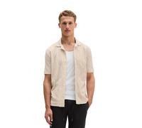 Kurzarmhemd MARC O'POLO "mit weichem Frottee-Blattmuster", Herren, Gr. XL, Normalgrößen, beige (grau silk), Obermaterial: 100% Baumwolle, unifarben, regular fit kurz, normaler Saum, Hemden (62202329-X