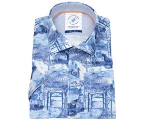 Kurzarmhemd - Modern Fit - Insel - blau A Fish Named Fred