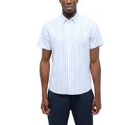 Kurzarmhemd MUSTANG "Herren Style Berkeley", Herren, Gr. L, US-Größen, blau 12895, Web, 55% Leinen, 45% Baumwolle, gestreift, regular fit, Hemden (31089211-L) blau 12895