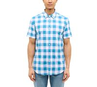 Kurzarmhemd MUSTANG "Herren Style Berkeley", Herren, Gr. S, US-Größen, bunt (bunt 12737), Popeline, 55% Leinen, 45% Baumwolle, kariert, regular fit, Hemden Kurzarmhemd (96955020-S)