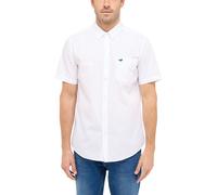 Kurzarmhemd MUSTANG "Style Gilroy", Herren, Gr. XL, N-Gr, weiß (general weiß), Obermaterial: 100% Baumwolle, unifarben, bestickt, casual, regular fit hüftbedeckend, Rundhals, Kurzarm, Hemden, mit Brus