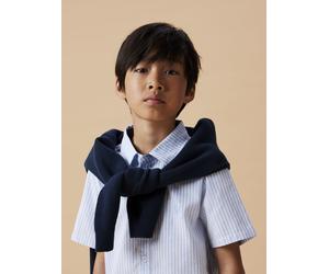 Kurzarmhemd NAME IT "NKMNEWSA SS SHIRT NOOS", Jungen, Gr. 104, N-Gr, weiß (campanula stripes:with hellweiß), Web, Obermaterial: 100% Baumwolle, gestreift, normal, Hemden, Baumwolle, normal geschnitten