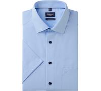 Kurzarmhemd OLYMP, Herren, Gr. 40, N-Gr, blau (rauchblau), Obermaterial: 100% Baumwolle, unifarben, schmal hüftlang, abgesteppt, Hemden, mit Brusttasche (19235364-40) rauchblau