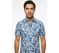 Kurzarmhemd OLYMP "LUXOR", Herren, Gr. 39, N-Gr, blau, Web, Obermaterial: 100% Baumwolle, figurumspielend normal, Hemden, Blume-Alloverpint, Businesshemd, modern fit (89866058-39) blau