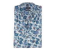 Kurzarmhemd OLYMP "LUXOR", Herren, Gr. 42, N-Gr, blau, Web, Obermaterial: 100% Baumwolle, figurumspielend normal, Hemden, Blume-Alloverpint, Businesshemd, modern fit (89866058-42) blau