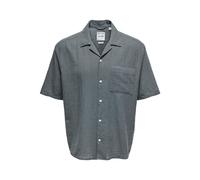 Kurzarmhemd ONLY & SONS "ONSCAIDEN LIFE RELAX SS RESORT 1PKT SHIR", Herren, Gr. M, N-Gr, stormy weather, Web, Obermaterial: 55% Baumwolle, 45% Leinen, unifarben, relaxed fit normal, Hemden, Baumwolle 