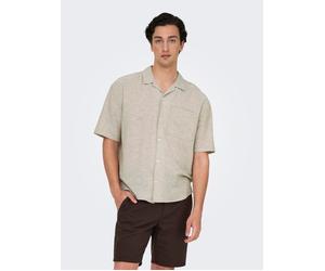Kurzarmhemd ONLY & SONS "ONSCAIDEN LIFE RELAX SS RESORT 1PKT SHIR", Herren, Gr. S, N-Gr, grau (chinchilla), Web, Obermaterial: 55% Baumwolle, 45% Leinen, unifarben, relaxed fit normal, Hemden Kurzarmh