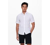 Kurzarmhemd ONLY & SONS "ONSCAIDEN SS SOLID LINEN SHIRT NOOS", Herren, Gr. L, N-Gr, weiß, Web, Obermaterial: 55% Baumwolle, 45% Leinen, unifarben, Basic, slim fit, Hemden (37374366-L) weiß