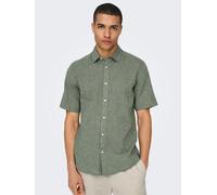 Kurzarmhemd ONLY & SONS "ONSCAIDEN SS SOLID LINEN SHIRT NOOS", Herren, Gr. S, N-Gr, grün (swamp), Web, Obermaterial: 55% Baumwolle, 45% Leinen, unifarben, Basic, slim fit, Kurzarm, Hemden (79517646-S)